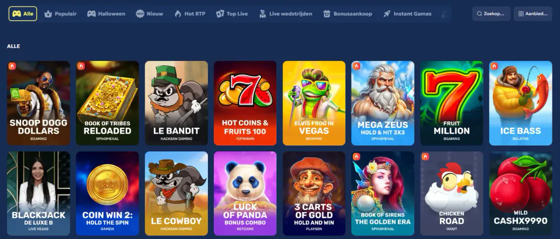 Galleon Casino spellobby met populaire online slots van verschillende gameproviders